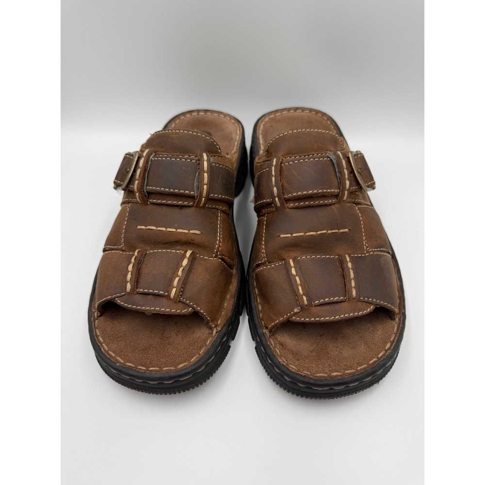 GBX Havana Men Size 9 Brown Leather Slide Sandals‎ Buckle Casual Comfort Shoes